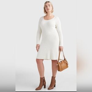 TOMMY HILFIGER | Crewneck Rib-Knit Sweater Midi Dress | Cream | Large | NWT